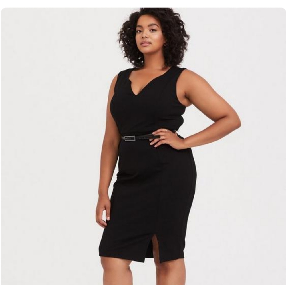 Black Premium Ponte Belted Sheath Dress